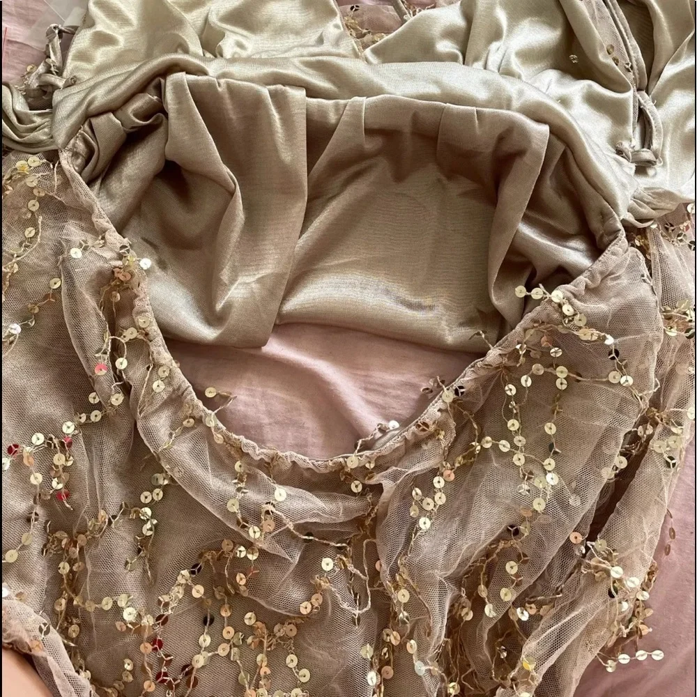 Gold Sequin Tassel Party Cocktail Halter Dress - Picture 7 of 12